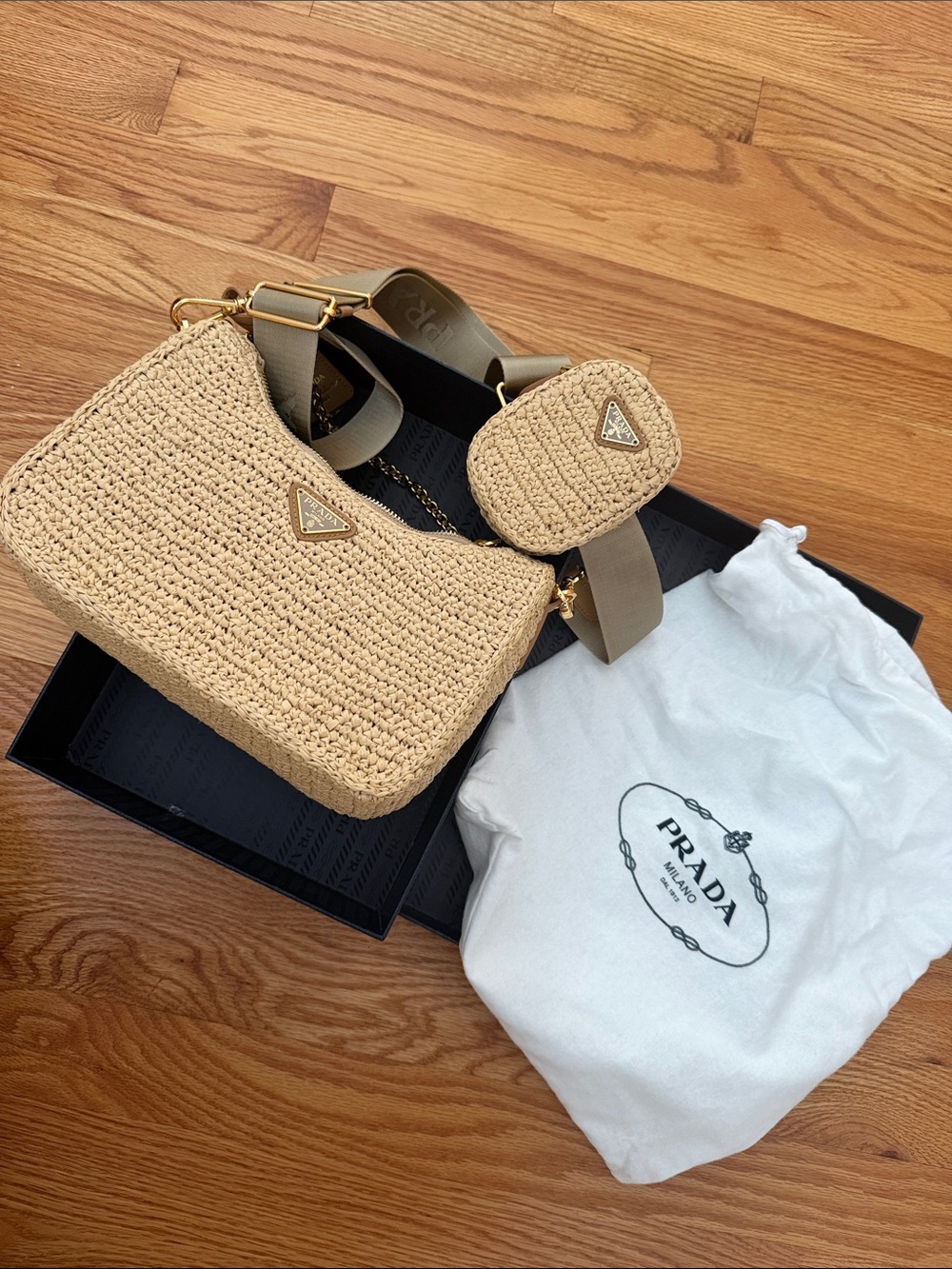 Prada Beige Crochet Crossbody with Detachable Strap Pouch